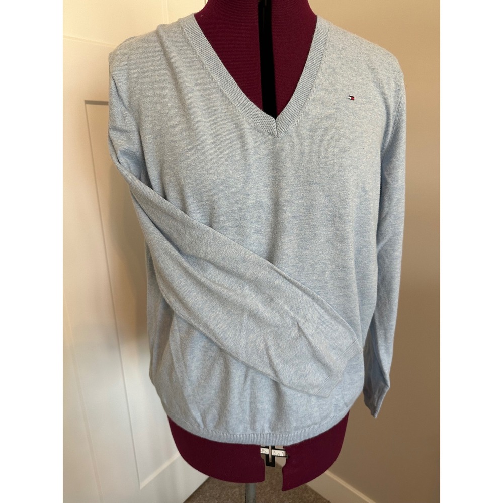 Tommy Hilfiger Mens XL  Blue V-Neck Cotton Blend Sweater Logo/Preppy/Classic